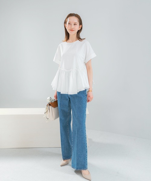 URBAN RESEARCH ROSSO WOMEN(アーバンリサーチ ロッソ)の「タフタドッキングティアードTEEブラウス(Tシャツ/カットソー・レディース・ブラック/ライトカーキ/オフホワイト・FREE)」の8枚目の写真