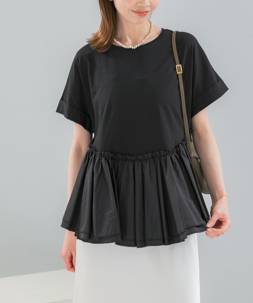 URBAN RESEARCH ROSSO WOMEN(アーバンリサーチ ロッソ)の「タフタドッキングティアードTEEブラウス(Tシャツ/カットソー・レディース・ブラック/ライトカーキ/オフホワイト・FREE)」の14枚目の写真