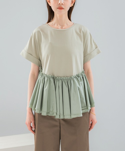 URBAN RESEARCH ROSSO WOMEN(アーバンリサーチ ロッソ)の「タフタドッキングティアードTEEブラウス(Tシャツ/カットソー・レディース・ブラック/ライトカーキ/オフホワイト・FREE)」の21枚目の写真