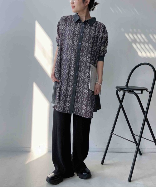 AS KNOW AS plus(アズノゥアズプラス)の「〇カットソー切り替え7分袖シャツワンピース(シャツワンピース・レディース・ベージュ系/ブラック系/ネイビー系/グレー系・FREE)」の7枚目の写真