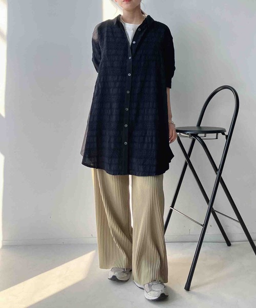 AS KNOW AS plus(アズノゥアズプラス)の「〇カットソー切り替え7分袖シャツワンピース(シャツワンピース・レディース・ベージュ系/ブラック系/ネイビー系/グレー系・FREE)」の12枚目の写真