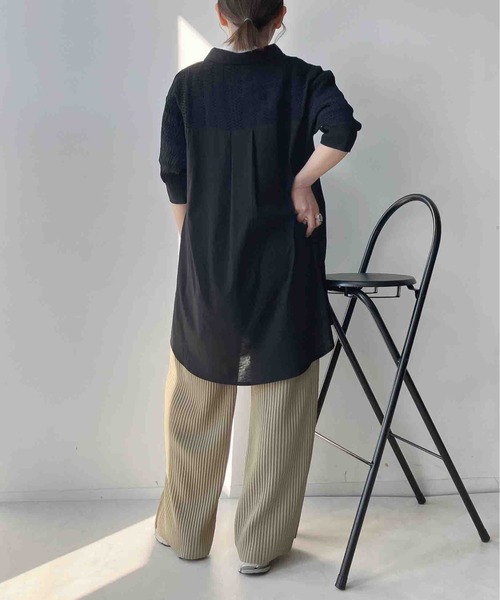 AS KNOW AS plus(アズノゥアズプラス)の「〇カットソー切り替え7分袖シャツワンピース(シャツワンピース・レディース・ベージュ系/ブラック系/ネイビー系/グレー系・FREE)」の15枚目の写真