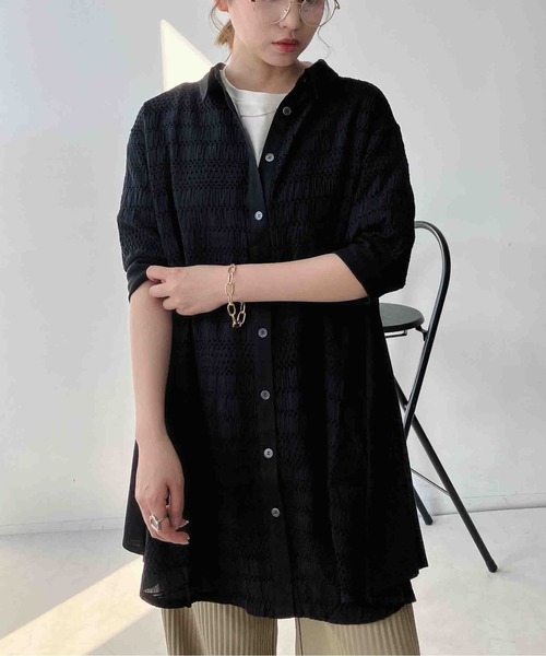 AS KNOW AS plus(アズノゥアズプラス)の「〇カットソー切り替え7分袖シャツワンピース(シャツワンピース・レディース・ベージュ系/ブラック系/ネイビー系/グレー系・FREE)」の19枚目の写真