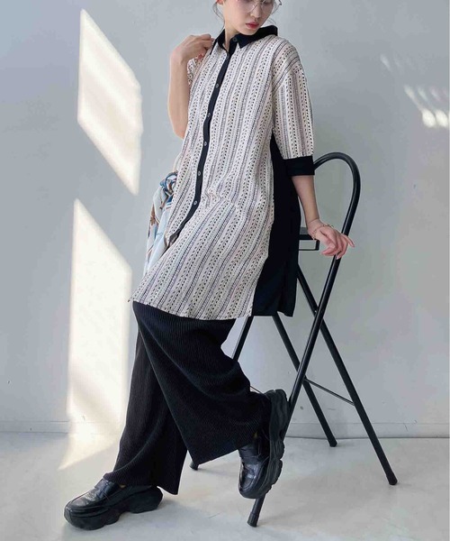 AS KNOW AS plus(アズノゥアズプラス)の「〇カットソー切り替え7分袖シャツワンピース(シャツワンピース・レディース・ベージュ系/ブラック系/ネイビー系/グレー系・FREE)」の21枚目の写真