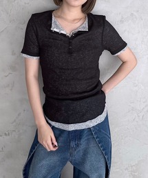 PAGEBOY | フローズンヘンリープルオーバーショートスリーブ【そのままでも重ねて着ても使える】(Tシャツ/カットソー)