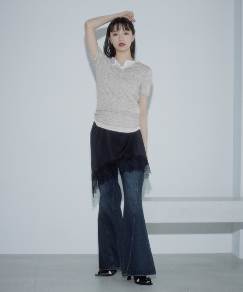 PAGEBOY（ページボーイ）の「フローズンヘンリープルオーバーショートスリーブ【そのままでも重ねて着ても使える】（Tシャツ/カットソー・レディース・グレー/オフホワイト/レッド/ブラック/ブルー/ブラウン・FREE）」の7枚目の写真