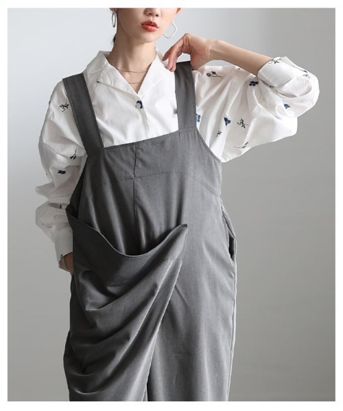 Sawa a la mode(サワアラモード)の「フロントドレープサロペットパンツ(つなぎ/オールインワン・レディース・チャコールグレー/ブラック・FREE)」の12枚目の写真