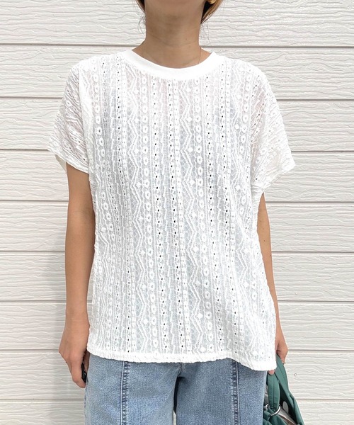 Q（キュー）の「ジャガードスリットTシャツ（Tシャツ/カットソー・レディース・ブラック/アイボリー・MEDIUM）」の12枚目の写真