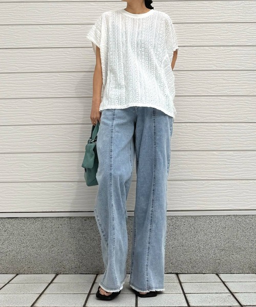 Q（キュー）の「ジャガードスリットTシャツ（Tシャツ/カットソー・レディース・ブラック/アイボリー・MEDIUM）」の20枚目の写真