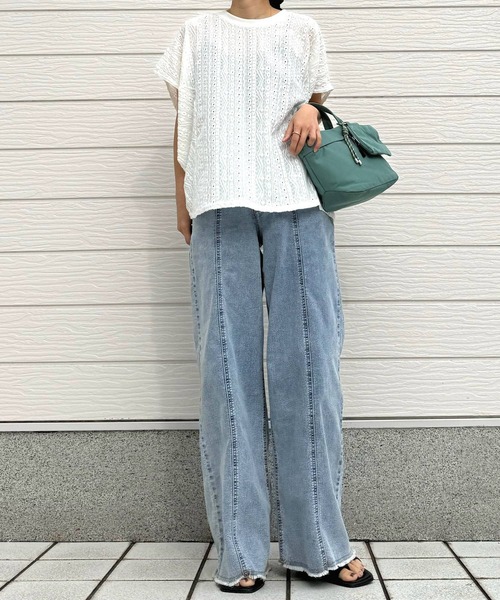 Q（キュー）の「ジャガードスリットTシャツ（Tシャツ/カットソー・レディース・ブラック/アイボリー・MEDIUM）」の22枚目の写真