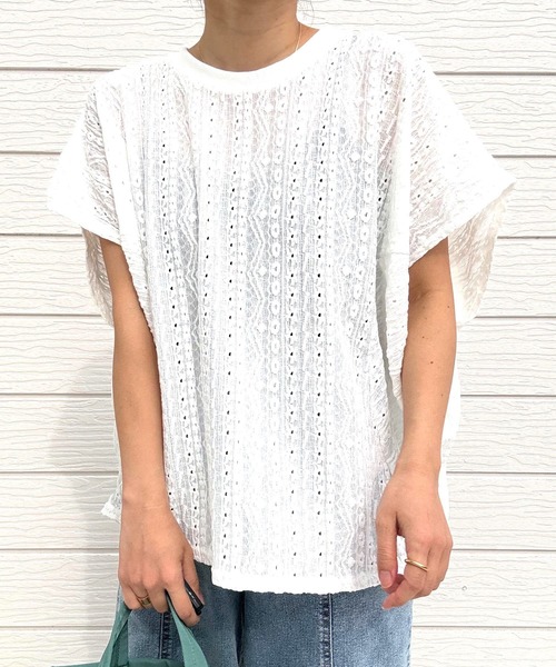 Q（キュー）の「ジャガードスリットTシャツ（Tシャツ/カットソー・レディース・ブラック/アイボリー・MEDIUM）」の11枚目の写真