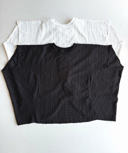 Q（キュー）の「ジャガードスリットTシャツ（Tシャツ/カットソー・レディース・ブラック/アイボリー・MEDIUM）」の3枚目の写真