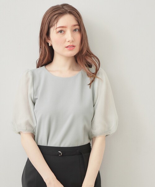 index(インデックス)の「【接触冷感/UVケア】シアーバルーンスリーブトップス《洗濯機OK》(Tシャツ/カットソー・レディース・サンドベージュ/チャコールグレー/オフホワイト/サックスブルー・42/40/38/36)」の4枚目の写真