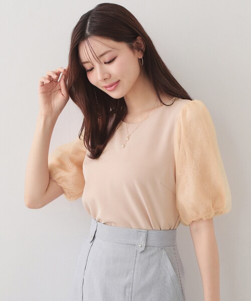 index(インデックス)の「【接触冷感/UVケア】シアーバルーンスリーブトップス《洗濯機OK》(Tシャツ/カットソー・レディース・サンドベージュ/チャコールグレー/オフホワイト/サックスブルー・42/40/38/36)」の21枚目の写真