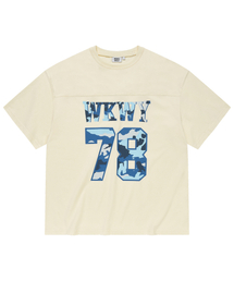 切り替えタイポ半袖Tシャツクリーム