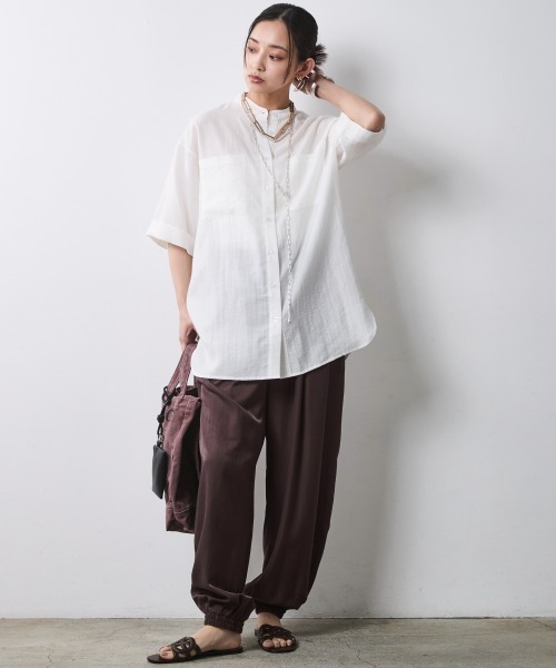 CHIC STYLE（シックスタイル）の「レーヨン麻シャツチュニック＜大きいサイズ有＞シックスタイル（シャツ/ブラウス・レディース・オフホワイト/ブルーグレー・M/L/LL/3L/4L/5L）」の9枚目の写真