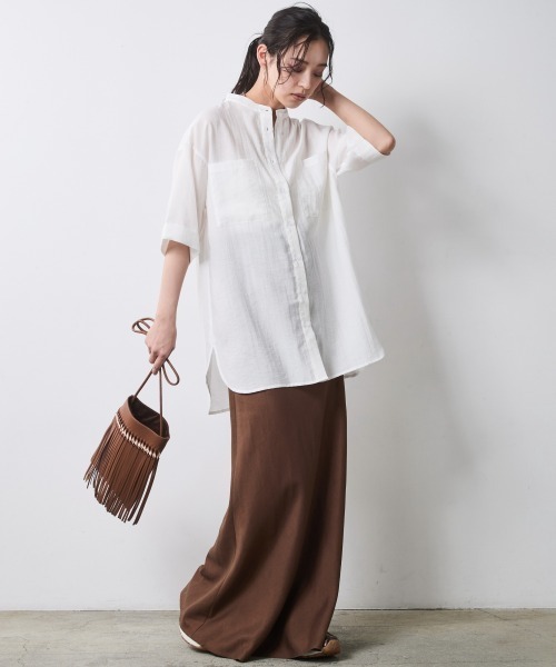 CHIC STYLE（シックスタイル）の「レーヨン麻シャツチュニック＜大きいサイズ有＞シックスタイル（シャツ/ブラウス・レディース・オフホワイト/ブルーグレー・M/L/LL/3L/4L/5L）」の12枚目の写真