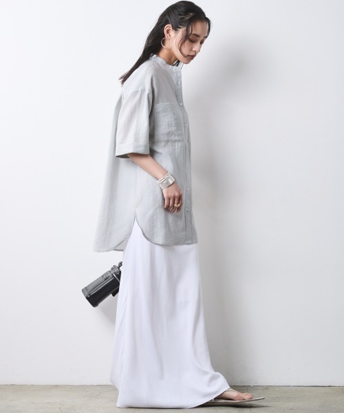 CHIC STYLE（シックスタイル）の「レーヨン麻シャツチュニック＜大きいサイズ有＞シックスタイル（シャツ/ブラウス・レディース・オフホワイト/ブルーグレー・M/L/LL/3L/4L/5L）」の13枚目の写真