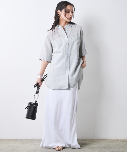 CHIC STYLE（シックスタイル）の「レーヨン麻シャツチュニック＜大きいサイズ有＞シックスタイル（シャツ/ブラウス・レディース・オフホワイト/ブルーグレー・M/L/LL/3L/4L/5L）」の14枚目の写真