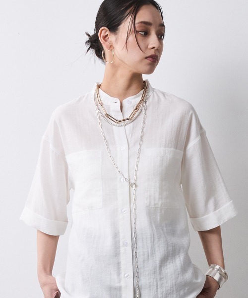 CHIC STYLE（シックスタイル）の「レーヨン麻シャツチュニック＜大きいサイズ有＞シックスタイル（シャツ/ブラウス・レディース・オフホワイト/ブルーグレー・M/L/LL/3L/4L/5L）」の18枚目の写真