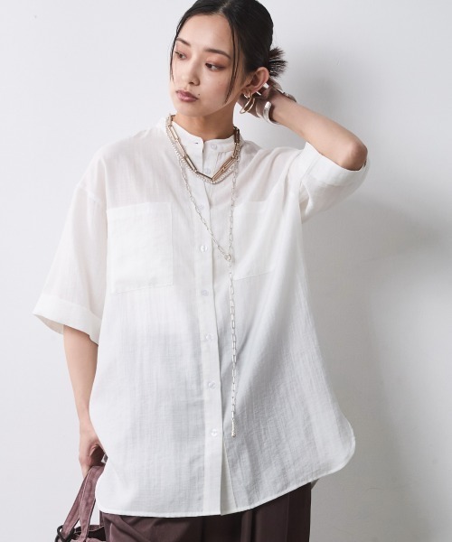 CHIC STYLE（シックスタイル）の「レーヨン麻シャツチュニック＜大きいサイズ有＞シックスタイル（シャツ/ブラウス・レディース・オフホワイト/ブルーグレー・M/L/LL/3L/4L/5L）」の19枚目の写真