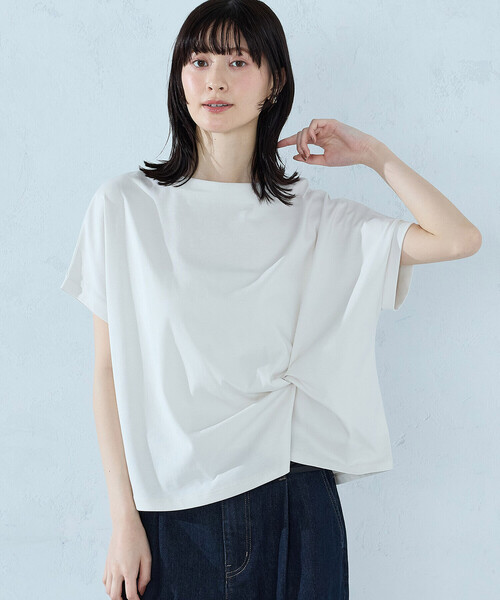 COMME CA ISM(コムサイズム)の「【接触冷感】ツイストタック Tシャツ(Tシャツ/カットソー・レディース・ブラック/オレンジ/ネイビー/ライトグレー/ホワイト・MEDIUM/LARGE)」の1枚目の写真