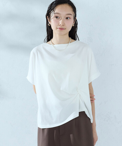 COMME CA ISM(コムサイズム)の「【接触冷感】ツイストタック Tシャツ(Tシャツ/カットソー・レディース・ブラック/オレンジ/ネイビー/ライトグレー/ホワイト・MEDIUM/LARGE)」の14枚目の写真
