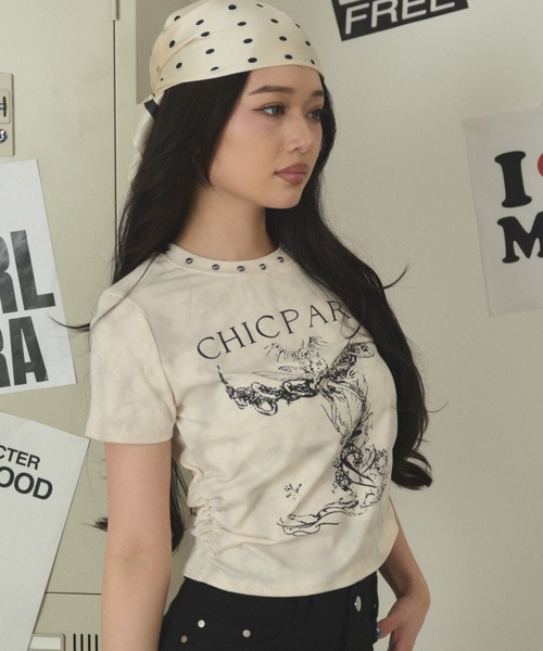dispark（ディスパーク）の「DISPARK/【26年春夏新作】スタッズネックギャザーT（Tシャツ/カットソー・レディース・アイボリー/チャコール・FREE）」の6枚目の写真