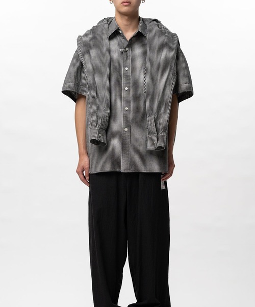 Maison MIHARA YASUHIRO（メゾンミハラヤスヒロ）の「【MIHARAYASUHIRO/ミハラヤスヒロ】Sleeve Layered Check Shirt / SHAWL LAYERED H/S SHIRTS（シャツ/ブラウス・メンズ・ホワイト/ネイビー・46/48）」の6枚目の写真