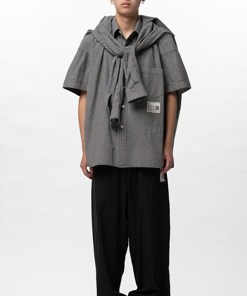 Maison MIHARA YASUHIRO（メゾンミハラヤスヒロ）の「【MIHARAYASUHIRO/ミハラヤスヒロ】Sleeve Layered Check Shirt / SHAWL LAYERED H/S SHIRTS（シャツ/ブラウス・メンズ・ホワイト/ネイビー・46/48）」の5枚目の写真