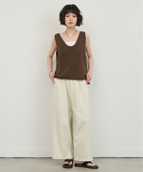 NUJOH(ヌゾ)の「Mesh Knit Sleeveless Vest / メッシュニットスリーブレスベスト(ベスト・レディース・ブラウン/ベージュ/ブラック・FREE)」の4枚目の写真