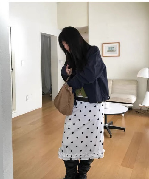 almo(アルモ)の「【LAMPOON】ドットシフォンスカート(スカート・レディース・ブルー/ホワイト・FREE)」の4枚目の写真