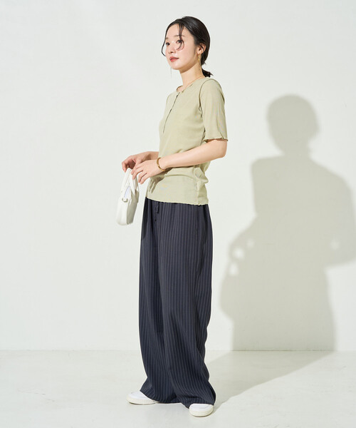 FREAK'S STORE(フリークスストア)の「限定展開 シアー テレコ メロー ヘンリー ネック 半袖 プルオーバー(Tシャツ/カットソー・レディース・ピンク/ブラック/ブルーグリーン/グレー/ナチュラル・フリ-)」の7枚目の写真