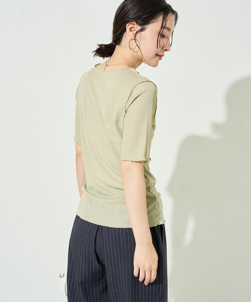 FREAK'S STORE(フリークスストア)の「限定展開 シアー テレコ メロー ヘンリー ネック 半袖 プルオーバー(Tシャツ/カットソー・レディース・ピンク/ブラック/ブルーグリーン/グレー/ナチュラル・フリ-)」の10枚目の写真
