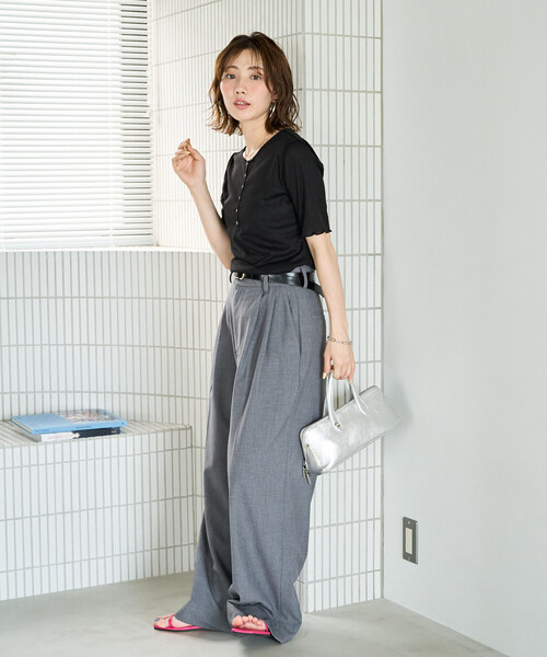 FREAK'S STORE(フリークスストア)の「限定展開 シアー テレコ メロー ヘンリー ネック 半袖 プルオーバー(Tシャツ/カットソー・レディース・ピンク/ブラック/ブルーグリーン/グレー/ナチュラル・フリ-)」の20枚目の写真