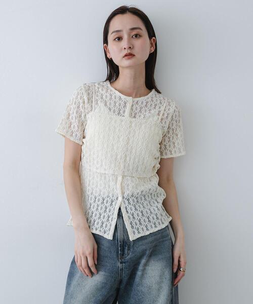SENSE OF PLACE by URBAN RESEARCH(センスオブプレイスバイアーバンリサーチ)の「レースビスチェアンサンブルカットトップ(Tシャツ/カットソー・レディース・ブラック/ブラウン/アイボリー・ONE)」の4枚目の写真