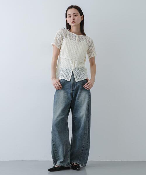 SENSE OF PLACE by URBAN RESEARCH(センスオブプレイスバイアーバンリサーチ)の「レースビスチェアンサンブルカットトップ(Tシャツ/カットソー・レディース・ブラック/ブラウン/アイボリー・ONE)」の6枚目の写真