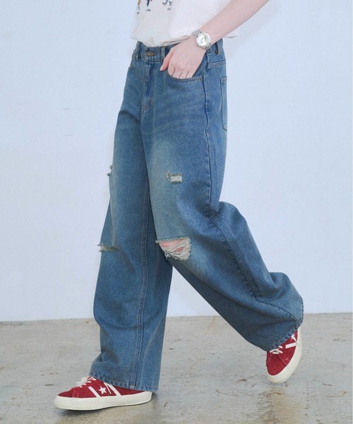 Zooodle(ズードル)の「Damaged wide denim pants - ダメージワイドデニムパンツ -(デニムパンツ・メンズ・ブルー/ブラック・MEDIUM/LARGE)」の11枚目の写真