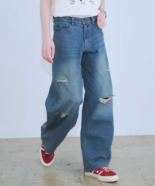 Zooodle(ズードル)の「Damaged wide denim pants - ダメージワイドデニムパンツ -(デニムパンツ・メンズ・ブルー/ブラック・MEDIUM/LARGE)」の9枚目の写真