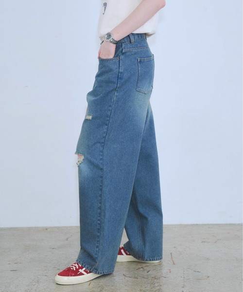 Zooodle(ズードル)の「Damaged wide denim pants - ダメージワイドデニムパンツ -(デニムパンツ・メンズ・ブルー/ブラック・MEDIUM/LARGE)」の5枚目の写真