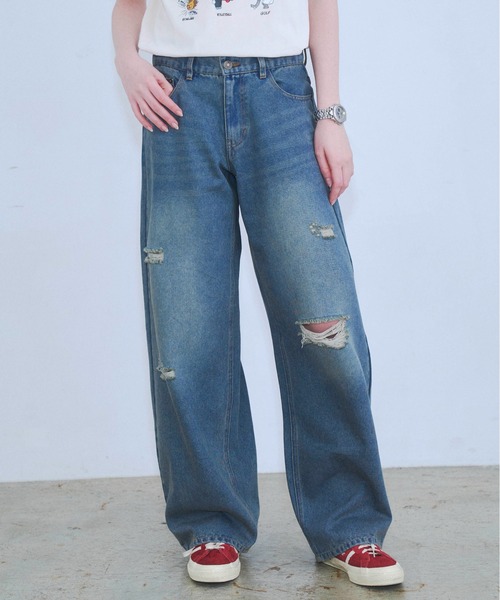 Zooodle(ズードル)の「Damaged wide denim pants - ダメージワイドデニムパンツ -(デニムパンツ・メンズ・ブルー/ブラック・MEDIUM/LARGE)」の7枚目の写真
