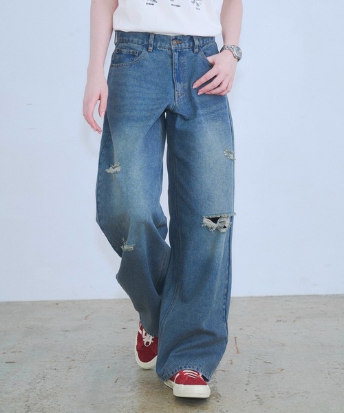 Zooodle(ズードル)の「Damaged wide denim pants - ダメージワイドデニムパンツ -(デニムパンツ・メンズ・ブルー/ブラック・MEDIUM/LARGE)」の8枚目の写真