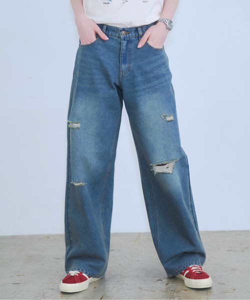 Zooodle(ズードル)の「Damaged wide denim pants - ダメージワイドデニムパンツ -(デニムパンツ・メンズ・ブルー/ブラック・MEDIUM/LARGE)」の3枚目の写真