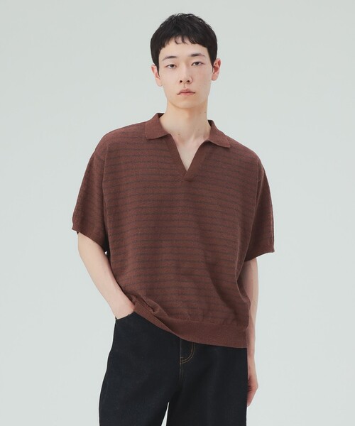 BEAMS HEART(ビームスハート)の「【7/9値下げ】ブークレ ボーダー スキッパー ニットポロシャツ(ポロシャツ・メンズ・ブラウン/レッド系その他7・SMALL/MEDIUM/LARGE)」の2枚目の写真