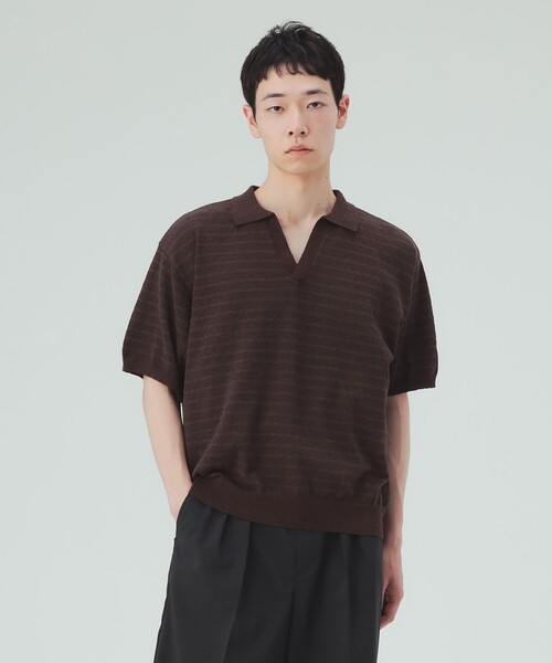 BEAMS HEART(ビームスハート)の「【7/9値下げ】ブークレ ボーダー スキッパー ニットポロシャツ(ポロシャツ・メンズ・ブラウン/レッド系その他7・SMALL/MEDIUM/LARGE)」の5枚目の写真