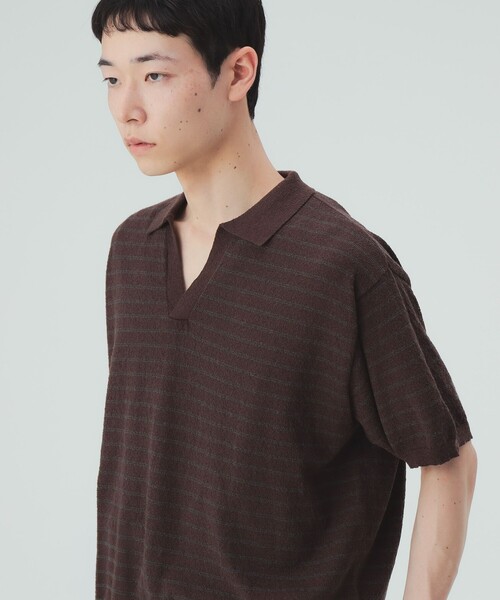 BEAMS HEART(ビームスハート)の「【7/9値下げ】ブークレ ボーダー スキッパー ニットポロシャツ(ポロシャツ・メンズ・ブラウン/レッド系その他7・SMALL/MEDIUM/LARGE)」の6枚目の写真