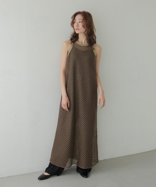 CLEIO(クレイオ)の「【CLEIO】メッシュアメリカンスリーブワンピース MESH AMERICAN SLEEVE ONE-PIECE(ワンピース・レディース・ブラウン/チャコールグレー/アイボリー・FREE)」の1枚目の写真