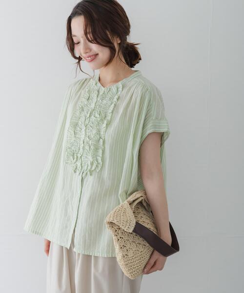 URBAN RESEARCH Sonny Label（アーバンリサーチサニーレーベル）の「ドビーストライプフリルフレンチシャツ（シャツ/ブラウス・レディース・ミント/グレー/ブルー・FREE）」の3枚目の写真