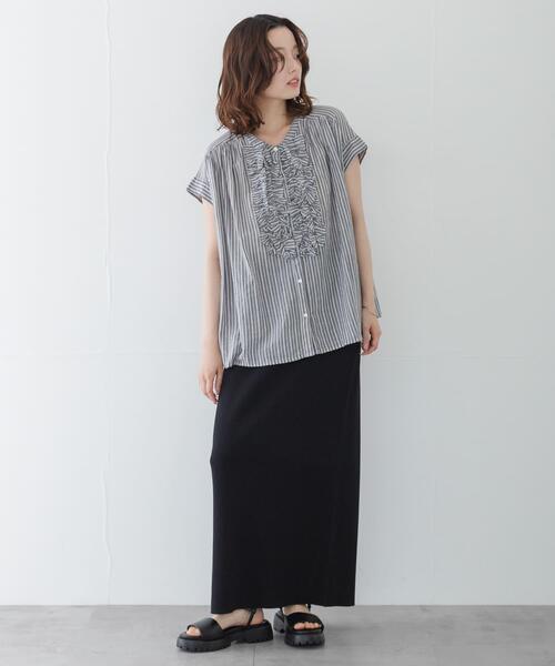 URBAN RESEARCH Sonny Label（アーバンリサーチサニーレーベル）の「ドビーストライプフリルフレンチシャツ（シャツ/ブラウス・レディース・ミント/グレー/ブルー・FREE）」の6枚目の写真