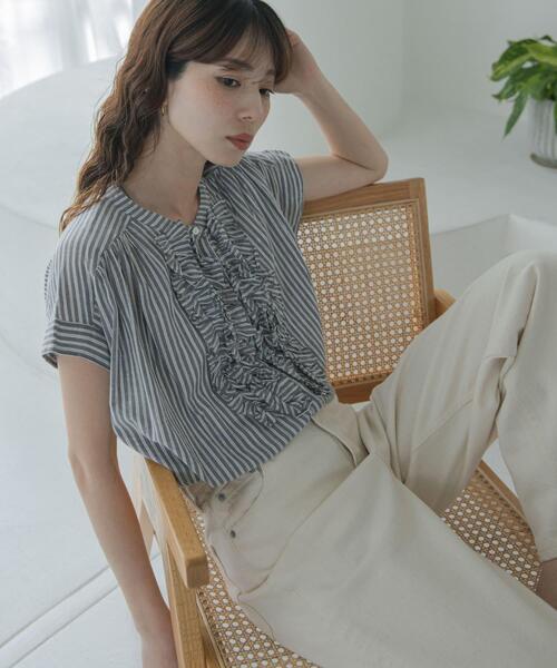 URBAN RESEARCH Sonny Label（アーバンリサーチサニーレーベル）の「ドビーストライプフリルフレンチシャツ（シャツ/ブラウス・レディース・ミント/グレー/ブルー・FREE）」の7枚目の写真